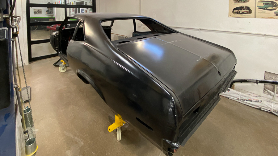 1972 Nova in epoxy primer from driver's rear